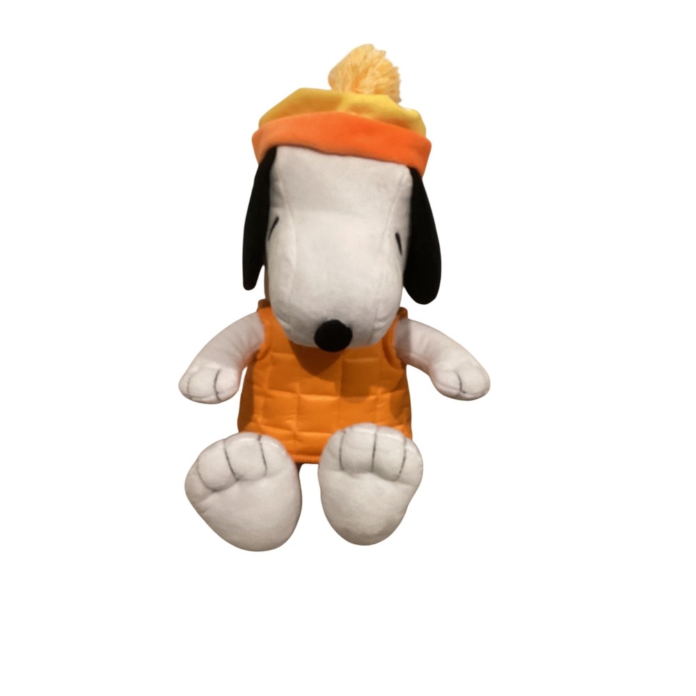 Peanuts Snoopy Plush Stuffed Animal Orange Puffer Vest Beanie Hat 877437 NEW